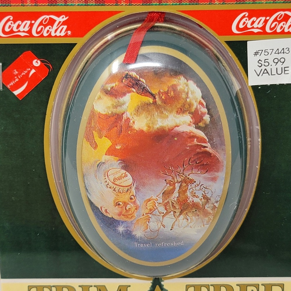 Set of 6 Vintage 1991 Coca Cola Santa Tin Trinket Box Christmas Ornaments - New - Picture 3 of 16